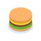 Isometric, Hamburger burger icon concept. Petite American Sandwich.