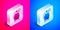 Isometric Hand grenade icon isolated on pink and blue background. Bomb explosion. Silver square button. Vector