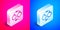 Isometric Handcuffs icon isolated on pink and blue background. Silver square button. Vector