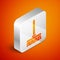 Isometric Handle broom icon isolated on orange background. Cleaning service concept. Silver square button. Vector