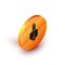 Isometric Hanukkah dreidel icon isolated on white background. Orange circle button. Vector