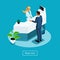 Isometric health care and innovative technology, hospital, medical staff meets the patient, reception, nurse administrator