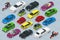 Isometric high quality city transport car icons set