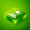 Isometric Hologram icon isolated on green background. Global communication technology. Green square button. Vector