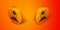 Isometric Hologram icon isolated on orange background. Global communication technology. Orange circle button. Vector