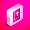 Isometric Holy bible book icon isolated on pink background. Silver square button. Vector