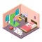 Isometric home blogging vector. Teenager teenager makes video about cosmetics on chromakey