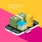 Isometric home and money vector on mobile phone