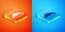 Isometric Homemade pie icon isolated on orange and blue background. Vector