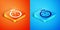 Isometric Homemade pie icon isolated on orange and blue background. Vector