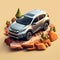 Isometric Honda Cr-v Suv Model With Mountain Background