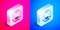 Isometric Hoodie icon isolated on pink and blue background. Hooded sweatshirt. Silver square button. Vector