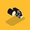 Isometric Hooligan shooting small stones icon isolated on yellow background. Demonstrator. Vector