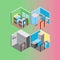 Isometric hostel rooms set vector illustration