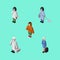 Isometric Human Set Of Hostess, Housemaid, Lady And Other Vector Objects. Also Includes Lady, Housekeeper, Medic