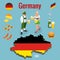 Isometric icon set of Traditional symbols of culture and cuisine of Germany or Deutschland. Federal Republic of Germany