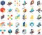 Isometric icons of blockchain and security, cryptocurrency mining equipment, safety code isolated vector illustration.