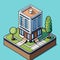 Isometric Illustration: Contemporary Aqua Green Apartments for Urban Living