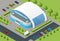 Isometric illustration of modern building swimming pool for water sports, swimming, diving, underwater sports, water