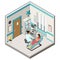 Isometric illustration pregnant woman at a doctors appointment. Doctor examines a pregnant woman by ultrasound.