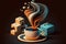 Isometric illustration of a steaming cup of coffee and hot chocolate, isolated, modern design. Ai generated