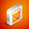 Isometric Independence day of Ukraine celebration on August 24 icon isolated on orange background. Silver square button