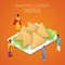 Isometric India National Cuisine with Samosa Food and Indian People in Traditional Clothes