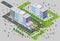 Isometric individual way of life communication 3D illustration outline