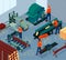 Isometric Indoor Sawmill Composition