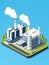 Isometric industrial enterprise producing pollutant emissions into the atmosphere with factory. Vector illustration in flat style.