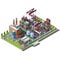 Isometric industrial icons of warehouses, factory,