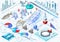 Isometric Infographic Ice Fishing Set