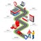 Isometric infographics concept Post Office Postman, envelope, mailbox and other attributes of postal service, point of