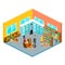 Isometric interior of grocery store. Shopping mall flat 3d isometric concept web illustration.