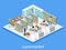 Isometric interior of grocery store. Shopping mall flat 3d isometric web illustration.