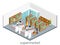 Isometric interior of grocery store. Shopping mall flat 3d web illustration.