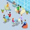 Isometric Interior Office Canteen and Relax Area with People