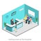 Isometric interior of reception. Flat 3D real illustration of waiting room