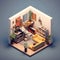 isometric interior room architecture generative AI illustration. furniture house home modern isometric architecture.