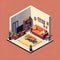 isometric interior room architecture generative AI illustration. furniture house home modern isometric architecture.