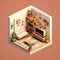 isometric interior room architecture generative AI illustration. furniture house home modern isometric architecture