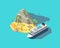 Isometric island. Paradise in ocean. 3d beach in sea. Summer holiday vector concept