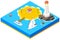 Isometric island with ship, yacht and sea. Vector
