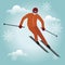 Isometric isolated vector man skiier. Urban style and hot tricks in park. Alpine skiing , winter sport. Olimpic games