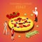 Isometric Italy National Cuisine with Pizza and Cook