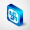 Isometric Jainism icon isolated on grey background. Blue square button. Vector Illustration