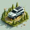 Isometric Jeep Grand Cherokee: Gravity-defying Forest Adventure