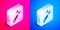Isometric Jewelers lupe for diamond grading with dimond icon isolated on pink and blue background. Silver square button