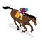 Isometric Jockey on horse, champion, horse riding. Equestrian sport. Jockey riding jumping horse. Poster. Sport