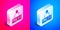 Isometric Journalist news reporter icon isolated on pink and blue background. Silver square button. Vector